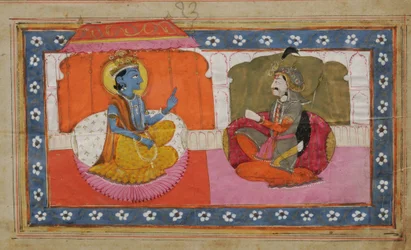 Sri Krishna prêchant le Gita Upadesh à Arjun